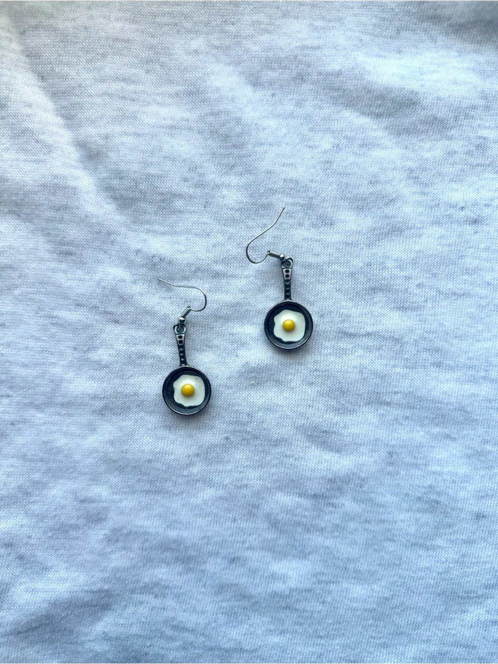 Silver Frying Pan Earrings with Fried Egg - Novelty Women's Jewelry